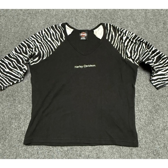 Harley-Davidson Tops - Harley Davidson Shirt Women XL Black 3/4 Sleeve Zebra Print Stuart Florida